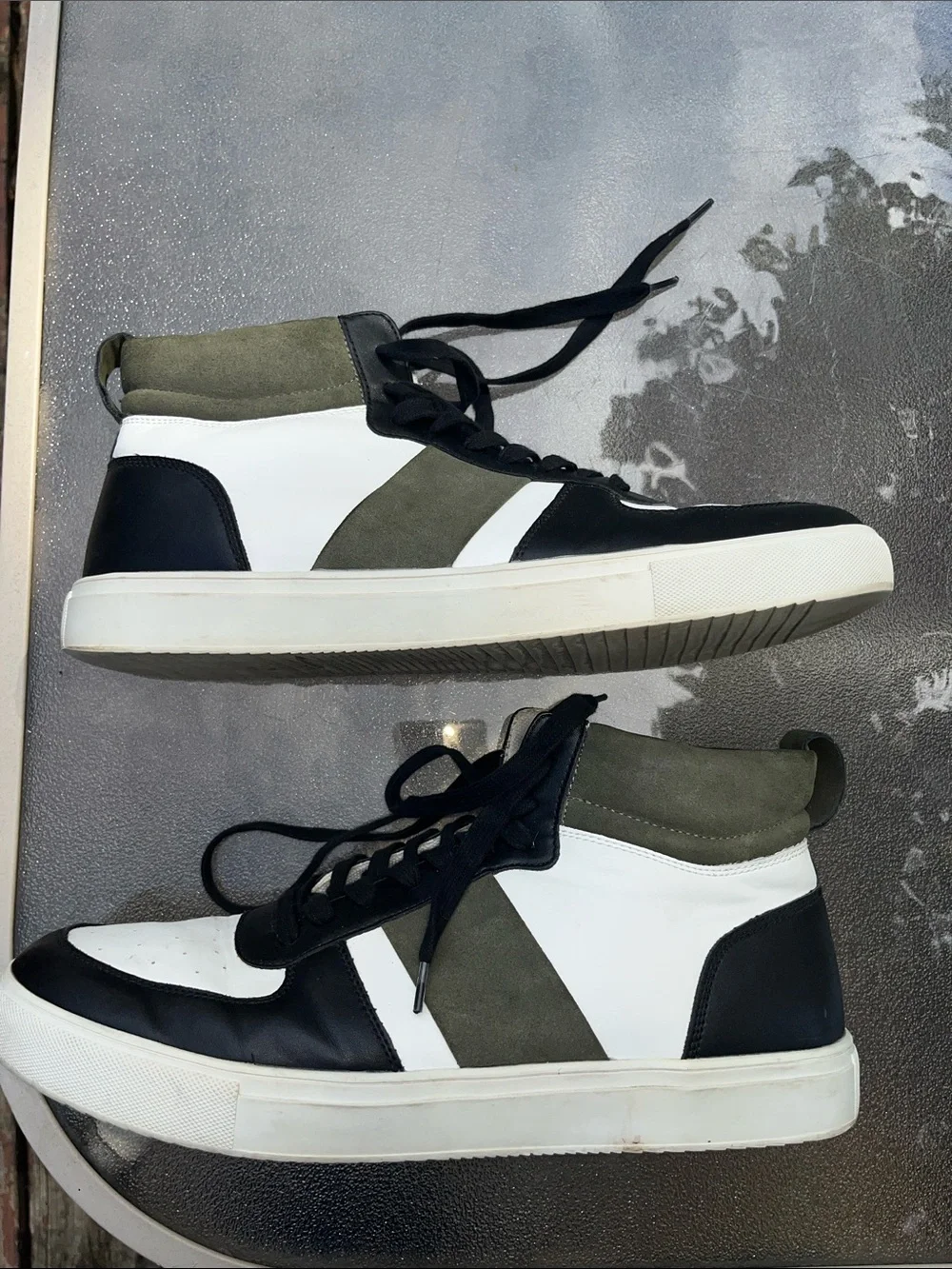 Abound Men's Mr. Jared High-Top Sneakers in Black, White & Olive Suede 13M